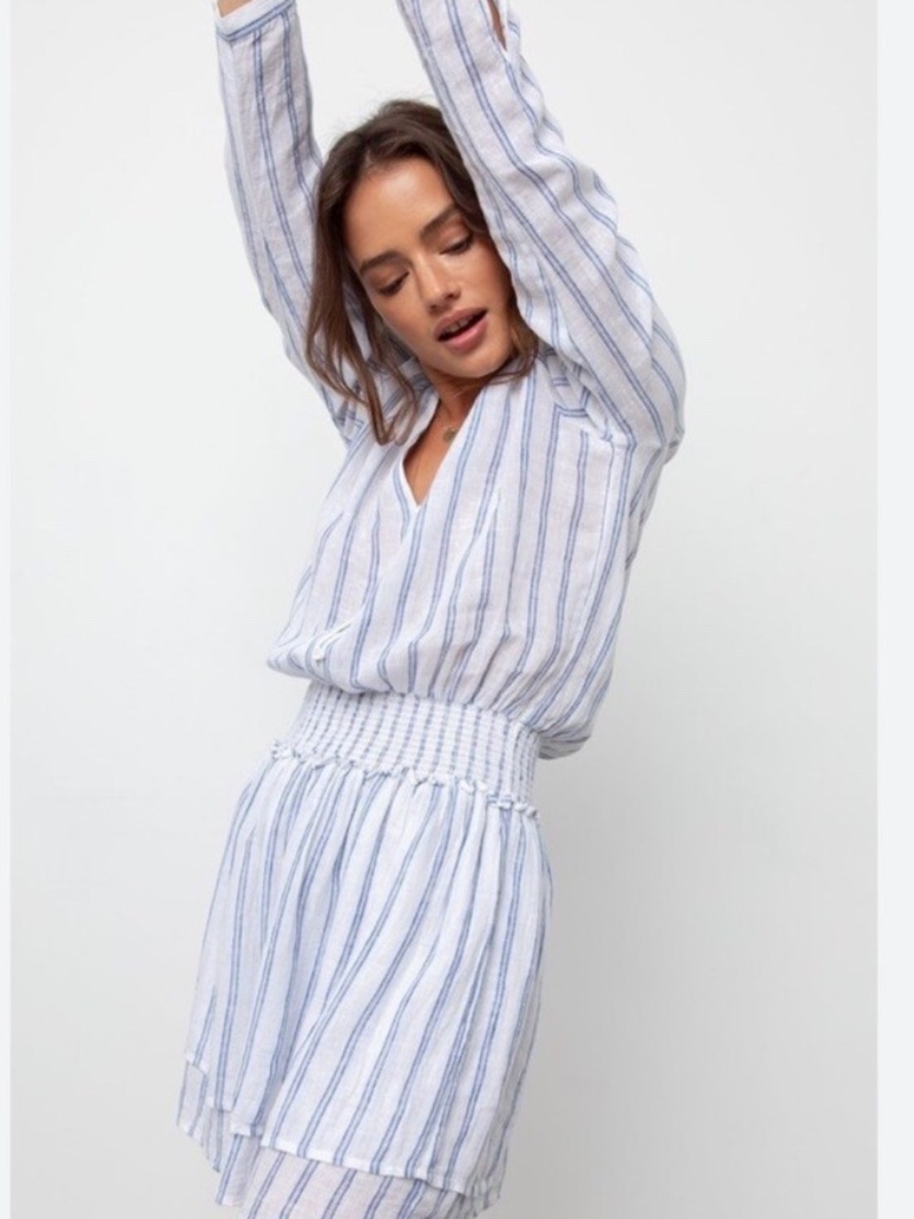 Rails Jasmine Dress Rhone Strip Long Sleeve Linen Blend - size M